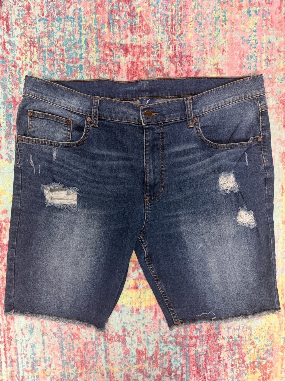 George Men's Distressed Dark Blue Denim Jean Shorts